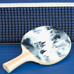 Pala De Ping Pong Patrón de acuarela del bosque azul de medianoche