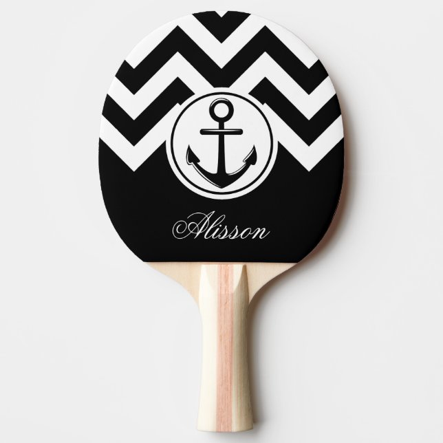 Pala De Ping Pong Patrón de anclaje blanco y negro (Anverso)