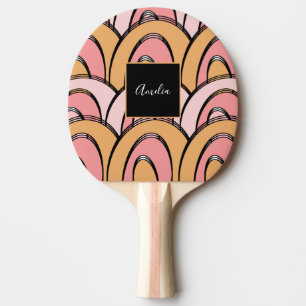 Pala De Ping Pong Patrón de arcoíris divertido naranja rosa
