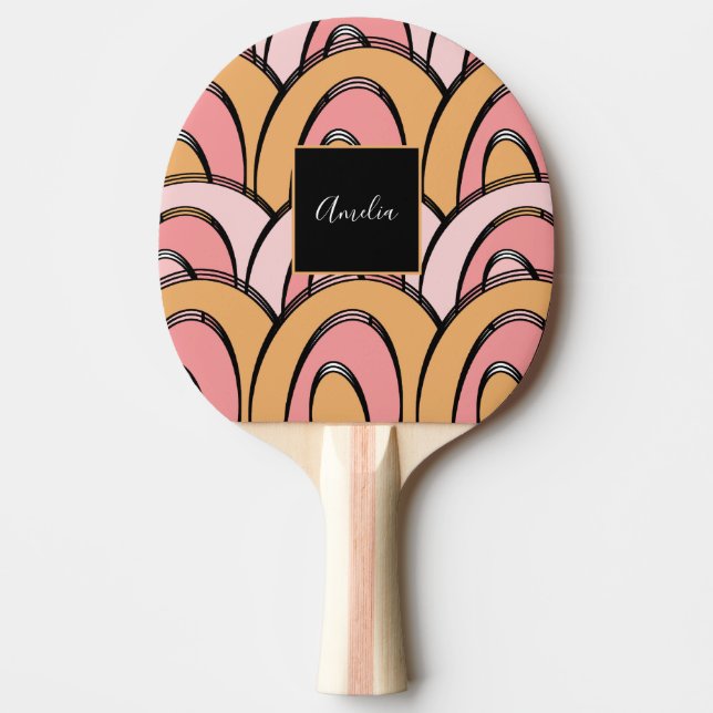 Pala De Ping Pong Patrón de arcoíris divertido naranja rosa    (Anverso)