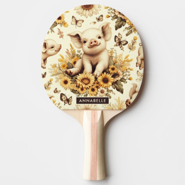 Pala De Ping Pong Patrón de cerdos de girasol cúbico (Anverso)