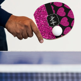 Pala De Ping Pong Patrón de chismes de corazón rosado caliente Monog
