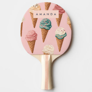Pala De Ping Pong Patrón de cono de helado retro vintage personaliza