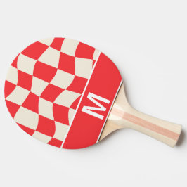Pala De Ping Pong Patrón de cuadrados rojos y blancos elegantes mono
