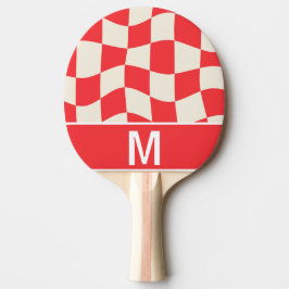 Pala De Ping Pong Patrón de cuadrados rojos y blancos elegantes mono