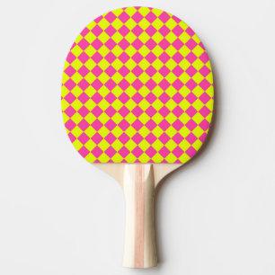 Pala De Ping Pong Patrón de cuadros de diamante rosa amarillo