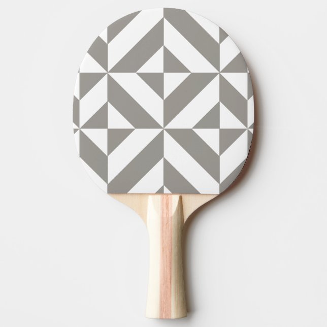 Pala De Ping Pong Patrón de cubo de deco geométrico gris plateado (Anverso)
