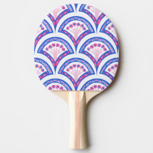 Pala De Ping Pong patrón de damasco floral azul