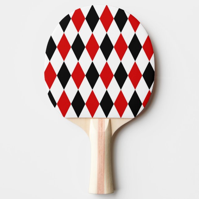 Pala De Ping Pong Patrón de diamante Harlequin negro rojo (Anverso)
