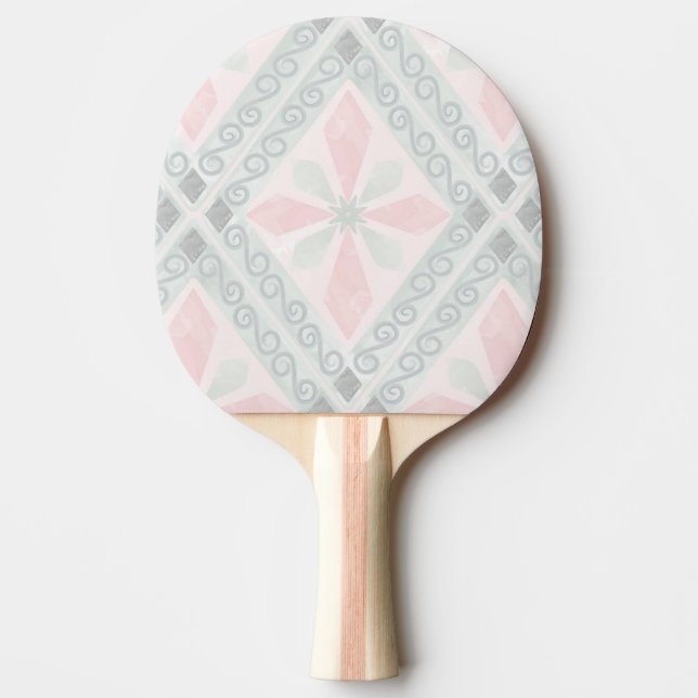 Pala De Ping Pong Patrón de diamante pastel verde y rosa (Anverso)