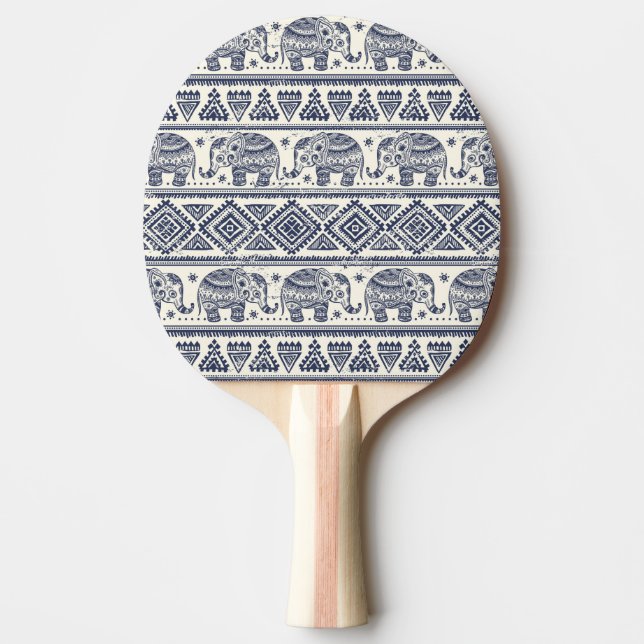 Pala De Ping Pong Patrón de elefantes étnicos azules (Anverso)