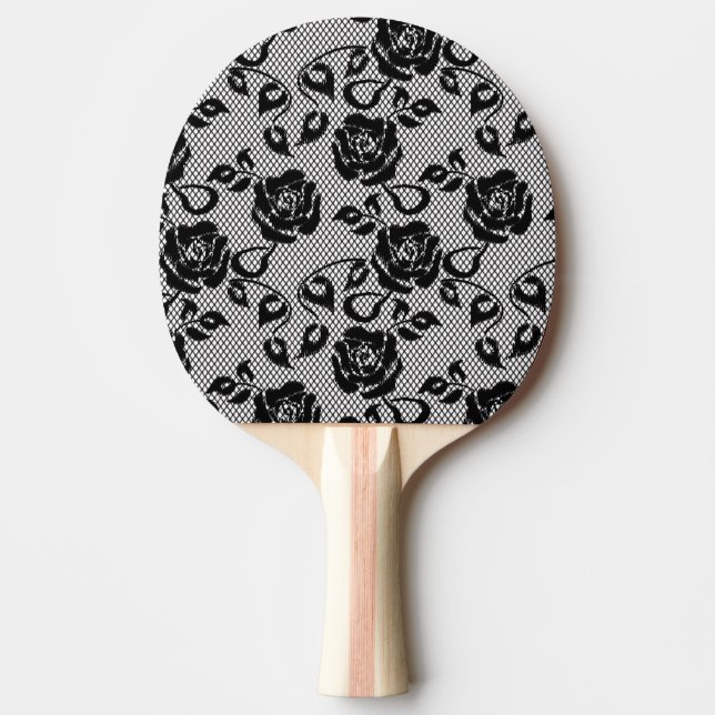 Pala De Ping Pong Patrón de encaje negro sobre fondo blanco (Anverso)