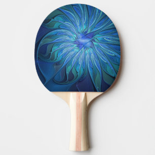 Pala De Ping Pong Patrón de fantasía de flor azul, arte fractal abst