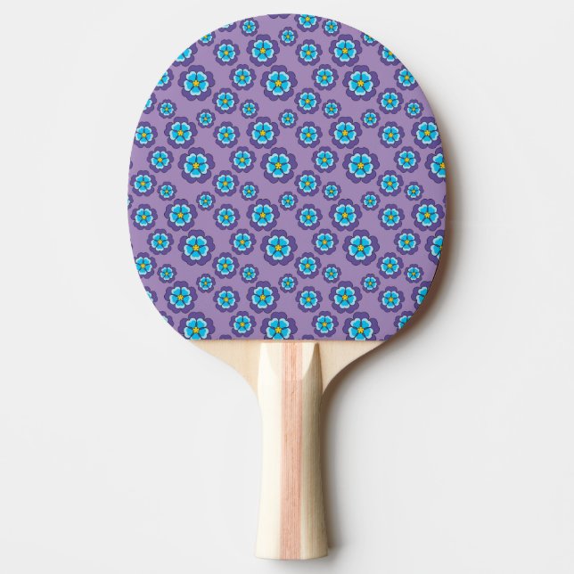 Pala De Ping Pong Patrón de flores azules violetas (Anverso)
