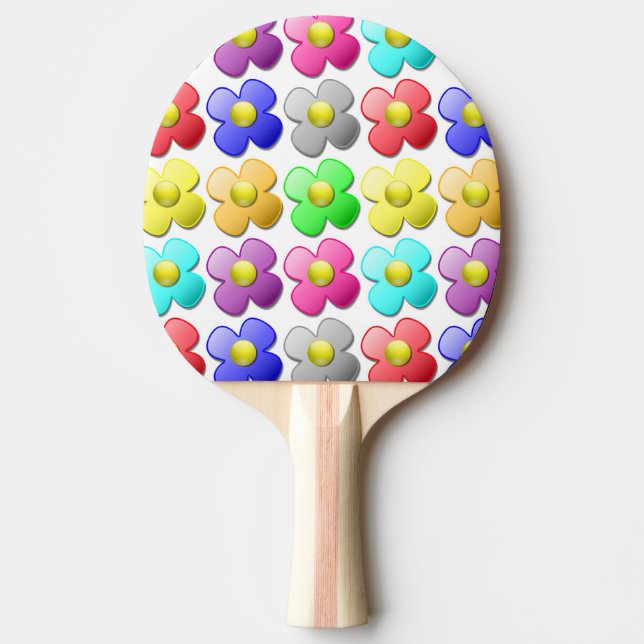 PALA DE PING PONG PATRÓN DE FLORES COLORIDO (Anverso)