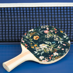 Pala De Ping Pong Patrón de flores de jardín de estilo azul oscuro