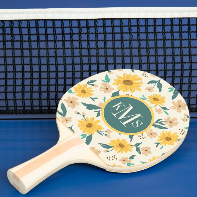 Pala De Ping Pong Patrón de flores de margarita amarilla (in situ)