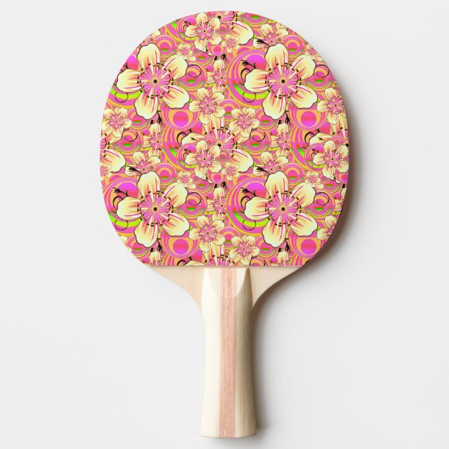 Pala De Ping Pong patrón de flores rosadas groovy (Anverso)