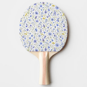 Pala De Ping Pong Patrón de flores silvestres acuarela azul amarillo