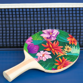 Pala De Ping Pong Patrón de flores tropicales coloridas