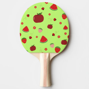 Pala De Ping Pong Patrón de frutas rojas Kawaii en verde lima