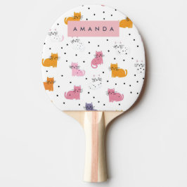 Pala De Ping Pong Patrón de gato juguetón personalizado con puntos d