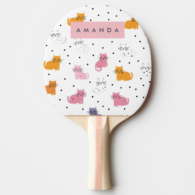 Pala De Ping Pong Patrón de gato juguetón personalizado con puntos d (Anverso)