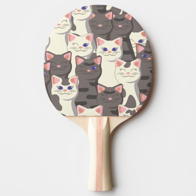 Pala De Ping Pong Patrón de gatos blancos y grises (Anverso)