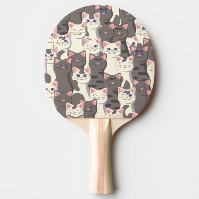 Pala De Ping Pong Patrón de gatos blancos y grises (Anverso)
