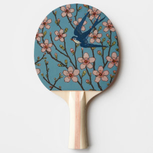 Pala De Ping Pong Patrón de golondrina floral azul retro de Walter C