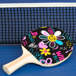 Pala De Ping Pong Patrón de Grafiti de Flor Sonriente Colorido