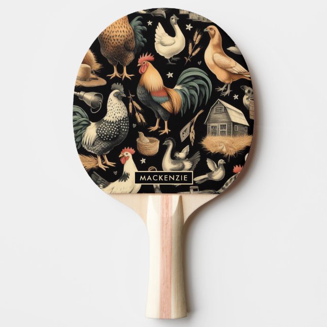 Pala De Ping Pong Patrón de granja de pollo retro (Anverso)