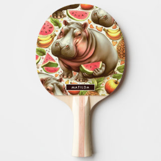 Pala De Ping Pong Patrón de Hipopótamo Tropical Vintage