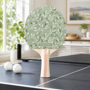 Pala De Ping Pong Patrón de hojas de olivo elegantes con nombre pers