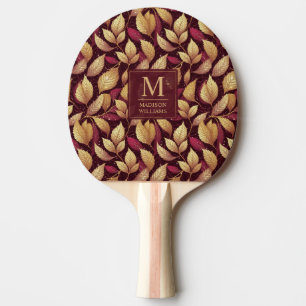 Pala De Ping Pong Patrón de hojas de otoño de brillo dorado granate