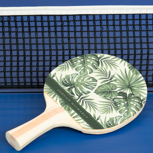 Pala De Ping Pong Patrón de hojas tropicales verdes (in situ)
