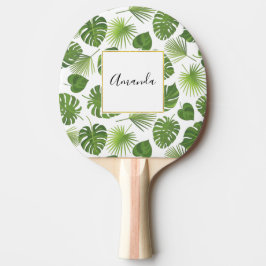 Pala De Ping Pong Patrón de hojas tropicales verdes y elegantes