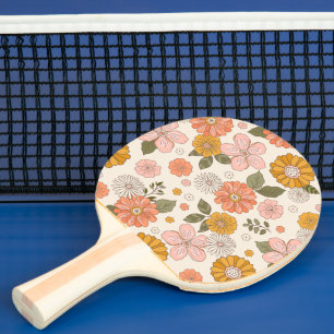 Pala De Ping Pong Patrón de jardín de flores rosadas y Naranjas