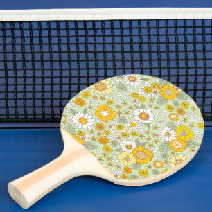 Pala De Ping Pong Patrón de jardín floral amarillo