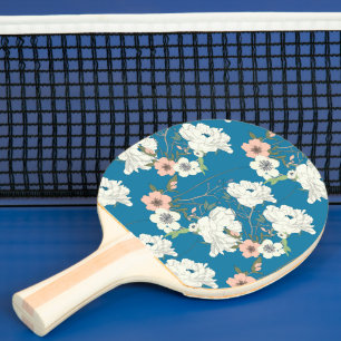 Pala De Ping Pong Patrón de jardín floral blanco
