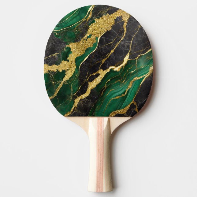 Pala De Ping Pong Patrón de mármol verde con oro (Anverso)