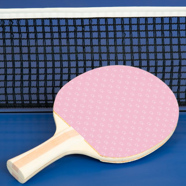 Pala De Ping Pong Patrón de monograma rosado blanco giratorio elegan (in situ)
