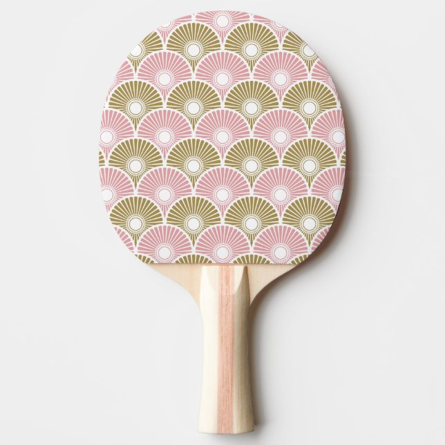 Pala De Ping Pong Patrón de onda semicírculo chino rosa y latón (Anverso)