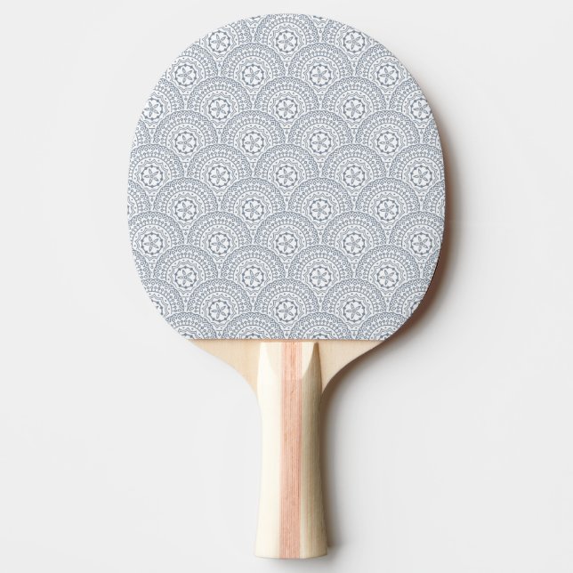 Pala De Ping Pong Patrón de ondas de mandala azul sobre fondo blanco (Anverso)