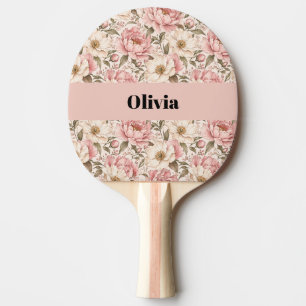 Pala De Ping Pong Patrón de peonías florecidas vintage