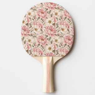 Pala De Ping Pong Patrón de peonías florecidas vintage