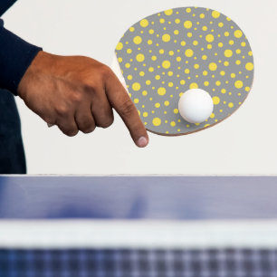Pala De Ping Pong Patrón de punto de polka gris y amarillo