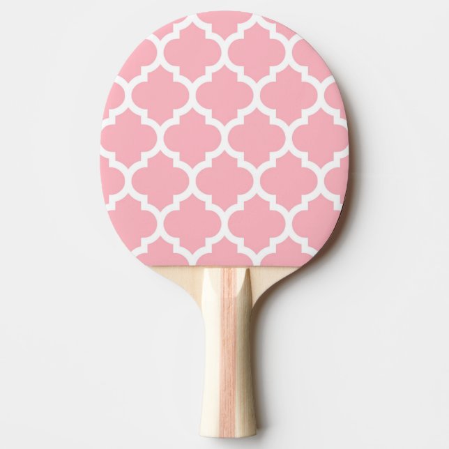 Pala De Ping Pong Patrón de quatrefol marroquí blanco rosado #5 (Anverso)