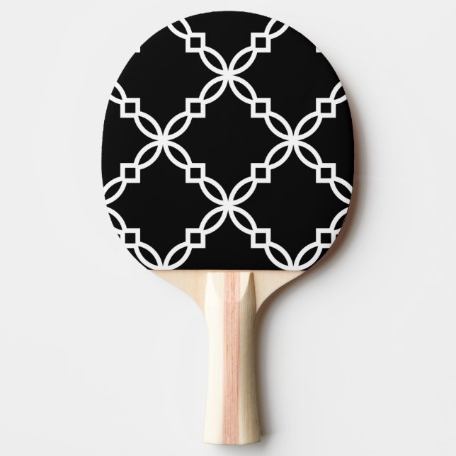 Pala De Ping Pong Patrón de quatrefolios grandes blancos negros (Anverso)