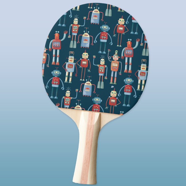 Pala De Ping Pong Patrón de robots retro estilo de los años 50 diver (Fun retro robot pattern ping pong paddle)